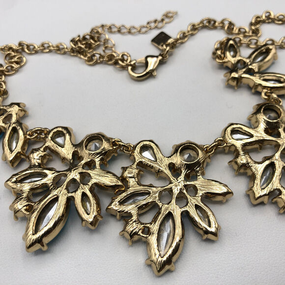 Banana Republic Necklace Camille 19" Blue Aqua Glass Crystal Faceted Flower Bib - Picture 8 of 8